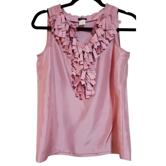 Silk J.Crew Women's Pastel Pink Ruffle Blouse Easter Spring top size 2 - Picture 1 of 12